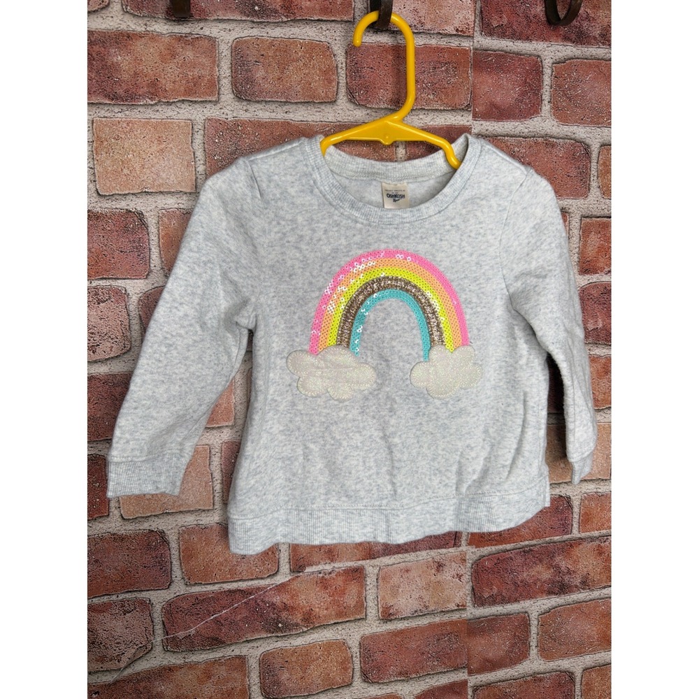 OshKosh B'gosh Toddler Girls 18M Gray Rainbow Sequin Fleece Sweatshirt Pullover